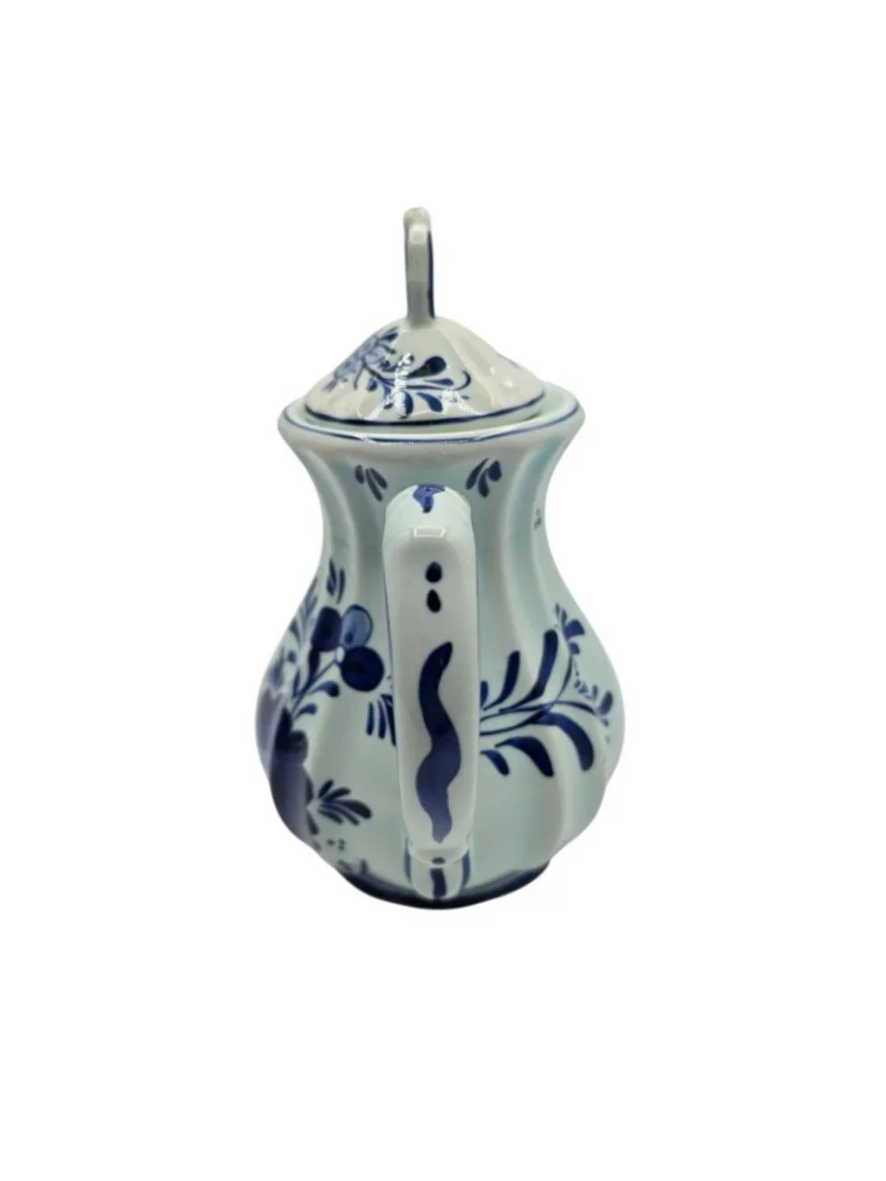 Hand-Painted Delft Blue Ceramic Teapot Lid Floral Design Holland Vintage Decor